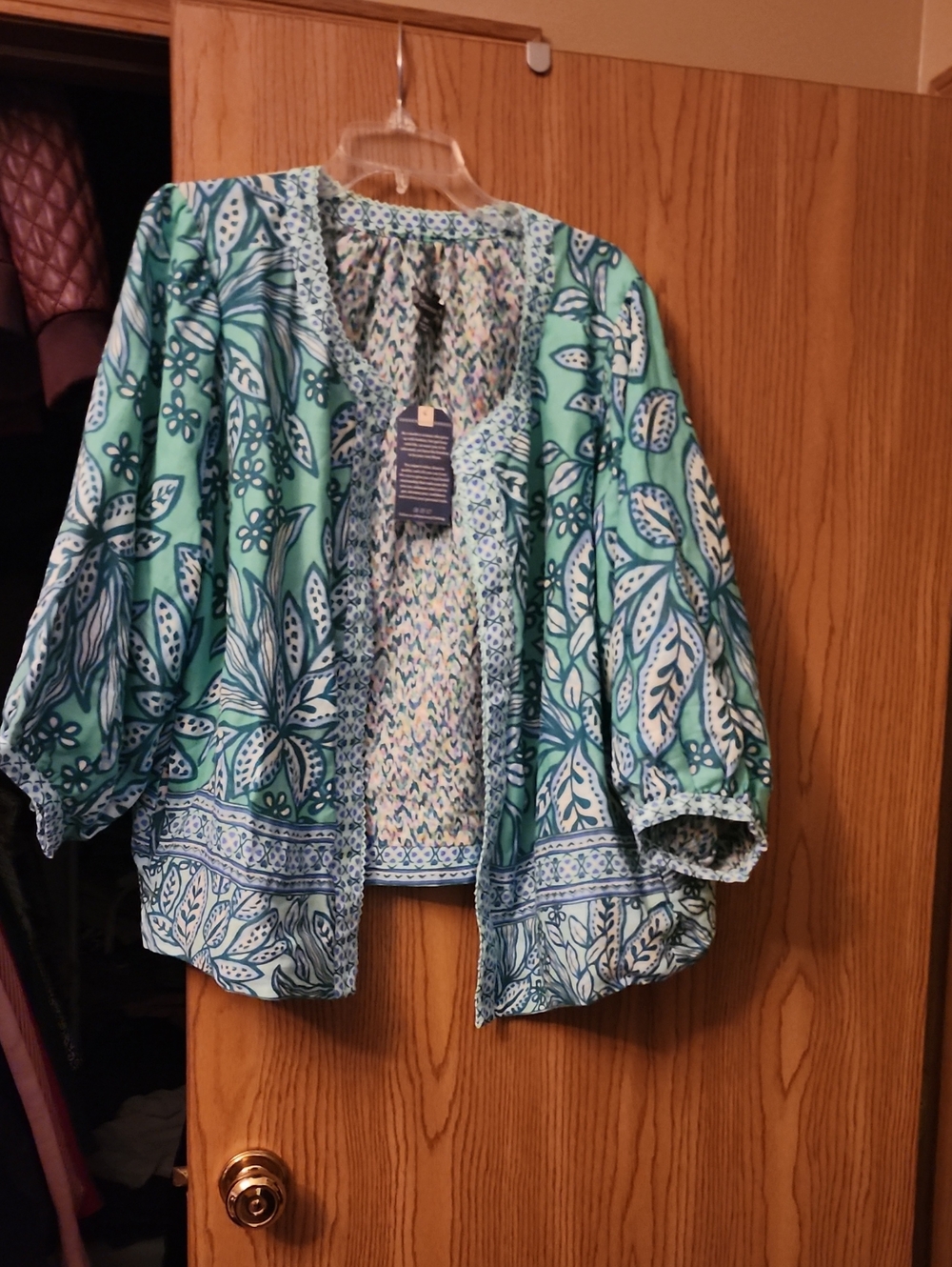 Democracy Multicolor Abstract Print Top in Teal, Purple, Pink